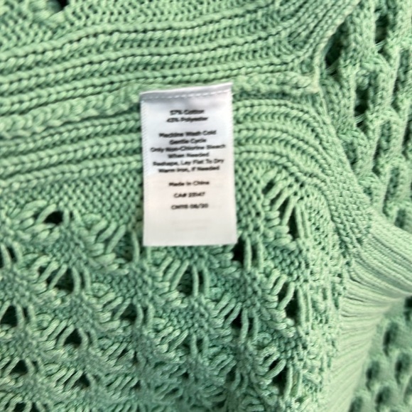Talbots Mint Green Open Weave Crew-Neck Sweater, Cotton/Poly, Size Medium - Picture 5 of 6